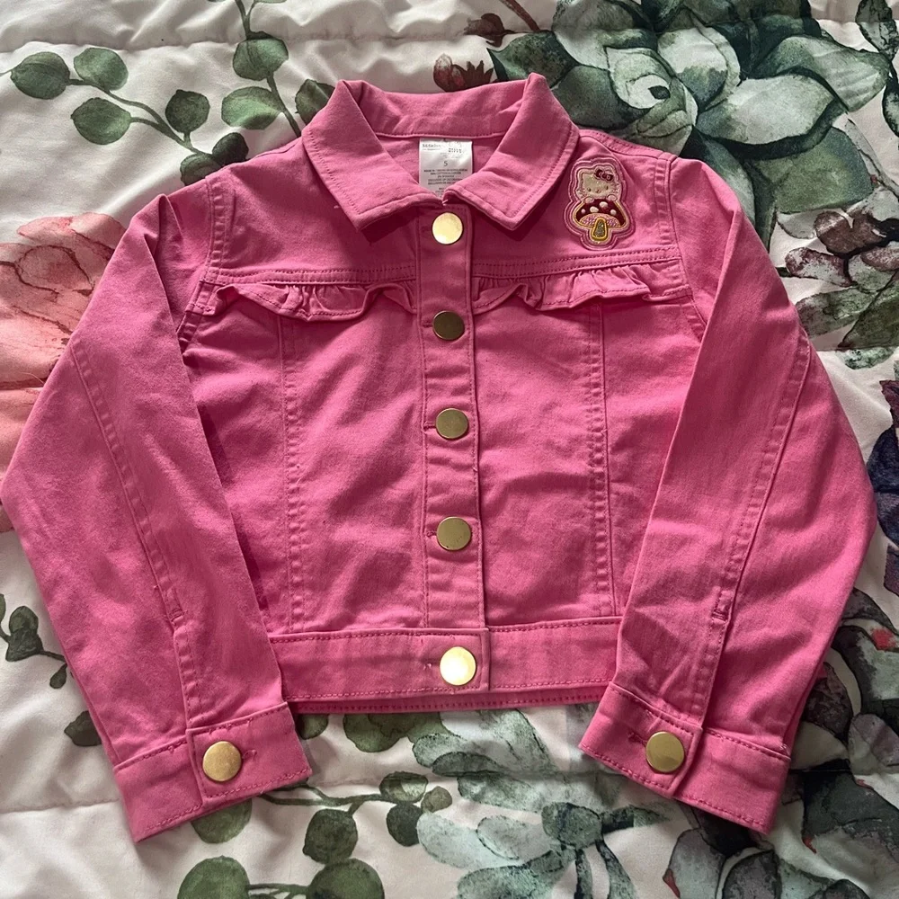 365Kids Garanimals Hello Kitty‎ Pink Denim Jacket Girls Size 5 Sanrio Floral
